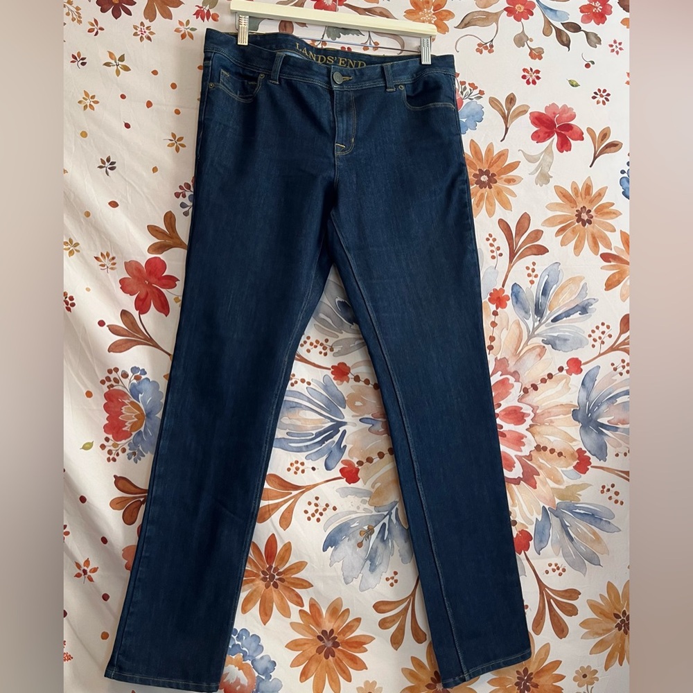Lands End Womens 12 Dark Wash Slim Straight Fall Winter Denim Casual City Jeans